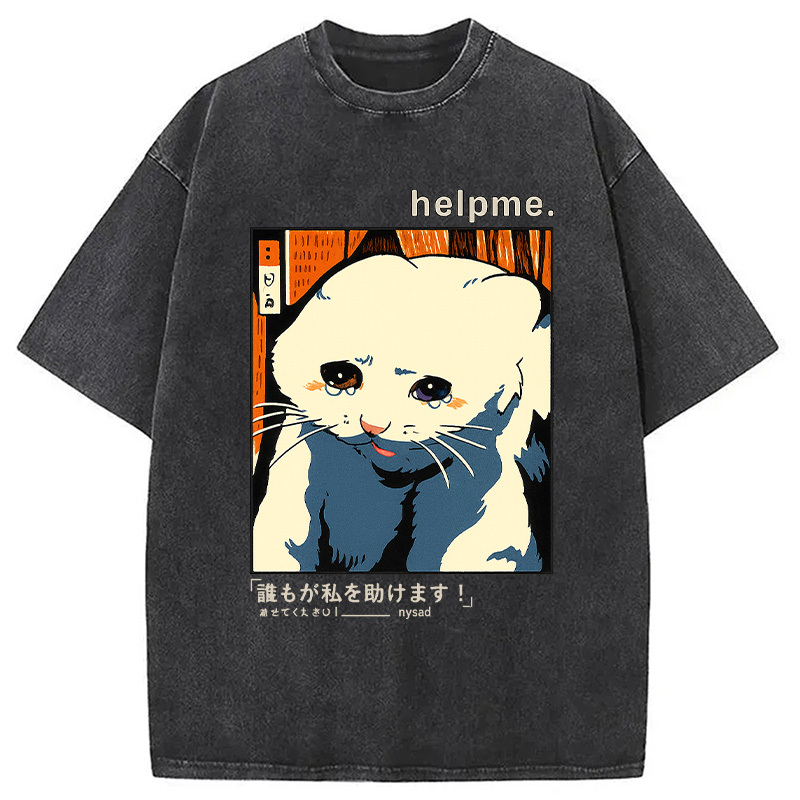 Tokyocanvas Sad Cat Meme Washed T-Shirt