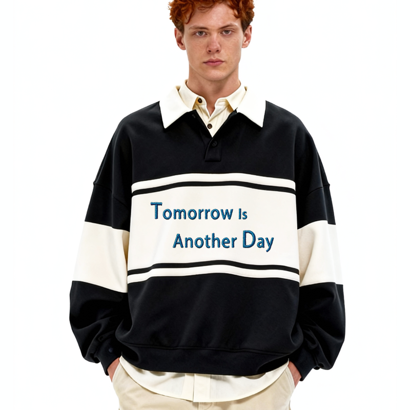 Tokyocanvas Tomorrow Is Another Day Polo Embroidered Sweatshirt