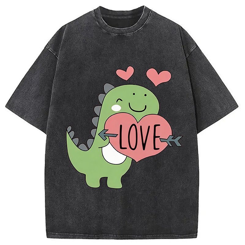 Tokyocanvas Love Valentines Day Dino Washed T-Shirt
