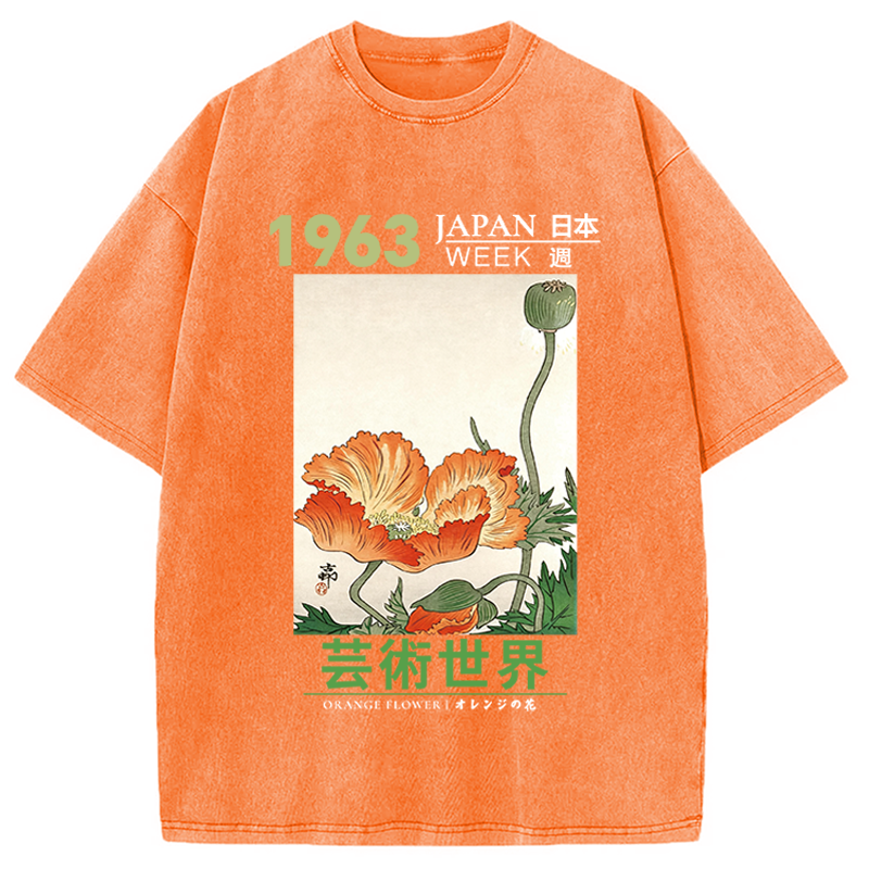 Tokyocanvas Orange Flower Washed T-Shirt
