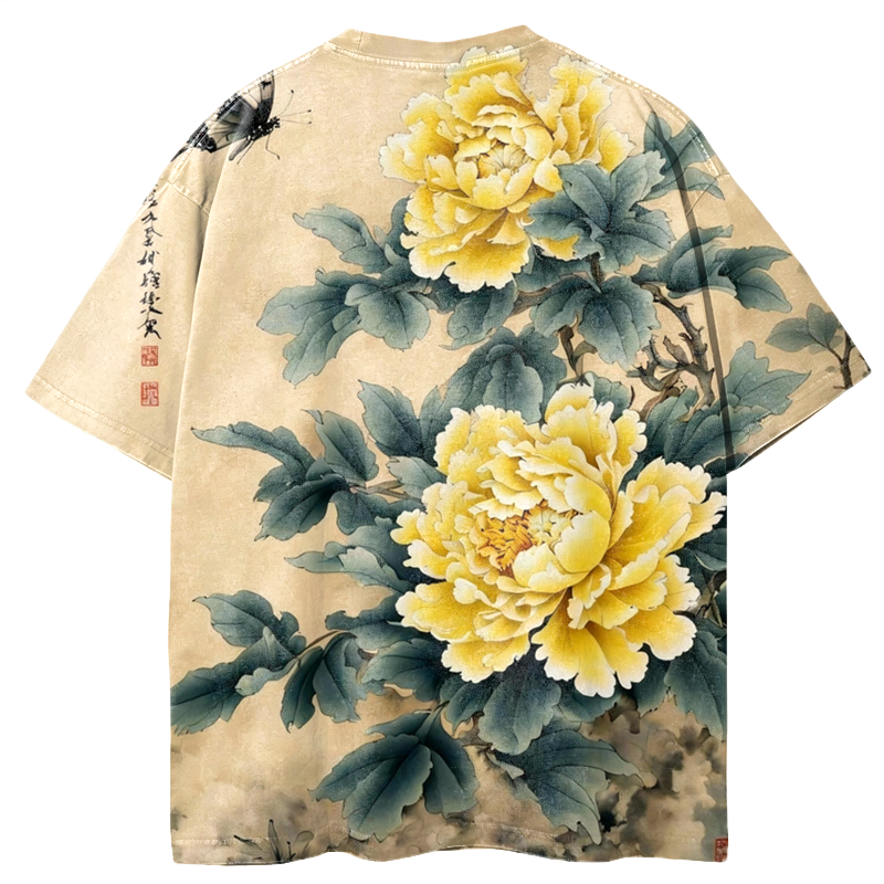 Tokyocanvas Butterflies and Peonies Graphic Print T-Shirt