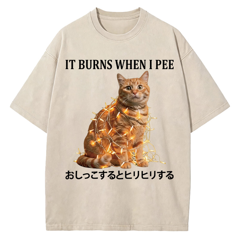 Tokyocanvas It Burns When I Pee Cat Washed T-Shirt