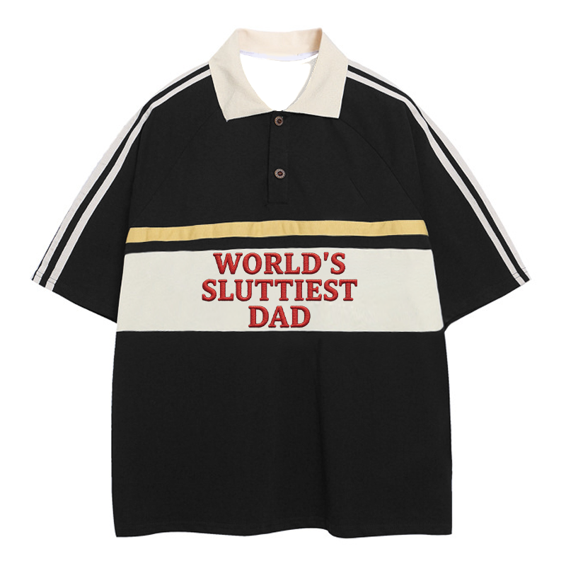 Tokyocanvas World's Sluttiest Dad Polo Embroidered T-Shirt