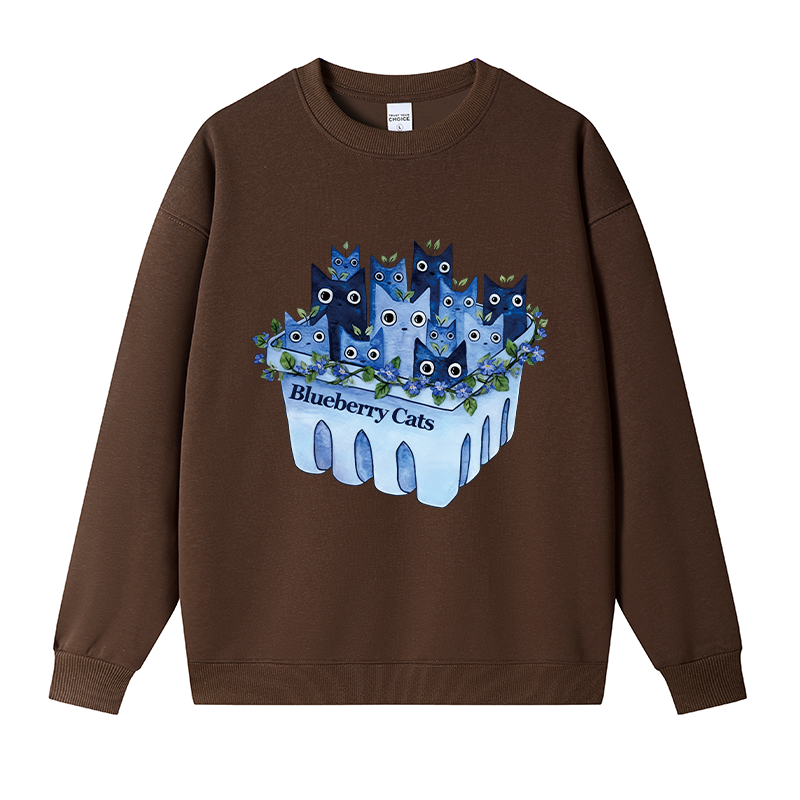 Tokyocanvas Cute Blueberry Cats Fleece Lined Sweatshirt