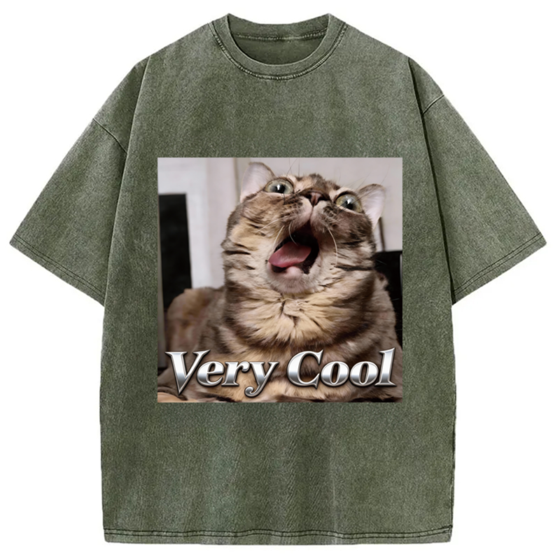 Tokyocanvas Very Cool Funny Cat Meme Washed T-Shirt