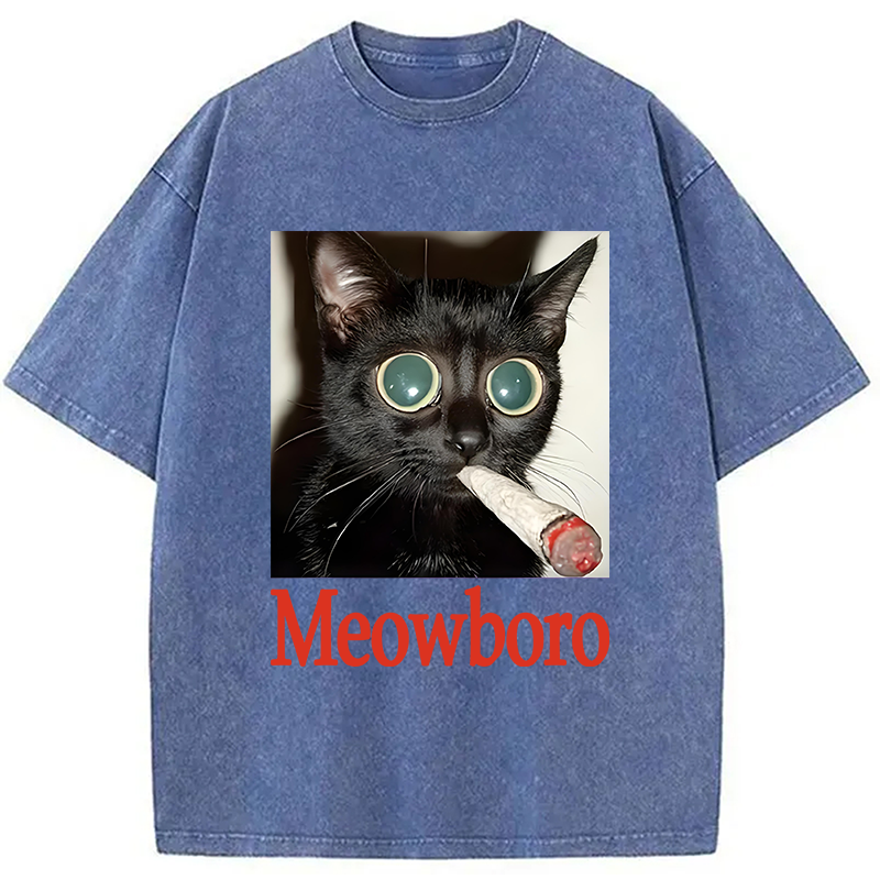 Tokyocanvas Meowboro Cat Smoking Washed T-Shirt