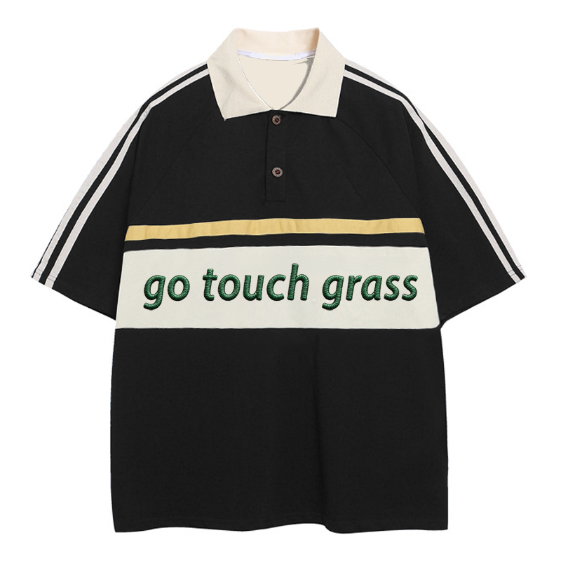 Tokyocanvas Go Touch Grass Polo Embroidered T-Shirt