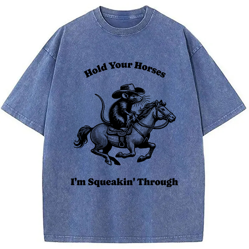 Tokyocanvas Hold Your Horse Funny Cowboy Rat Washed T-Shirt