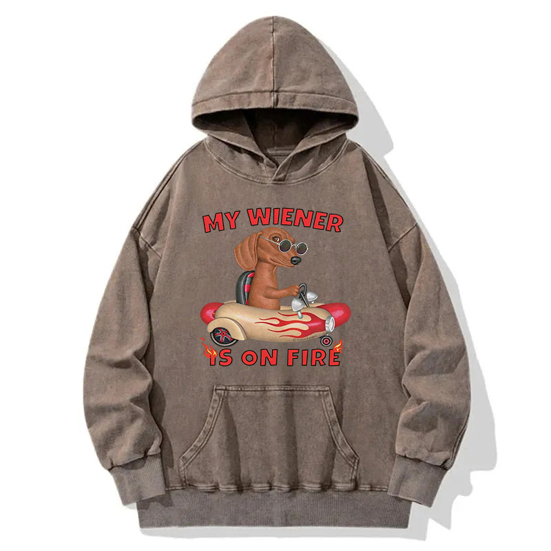 Tokyocanvas My Wiener Is On Fire Funny Dog Washed Hoodie