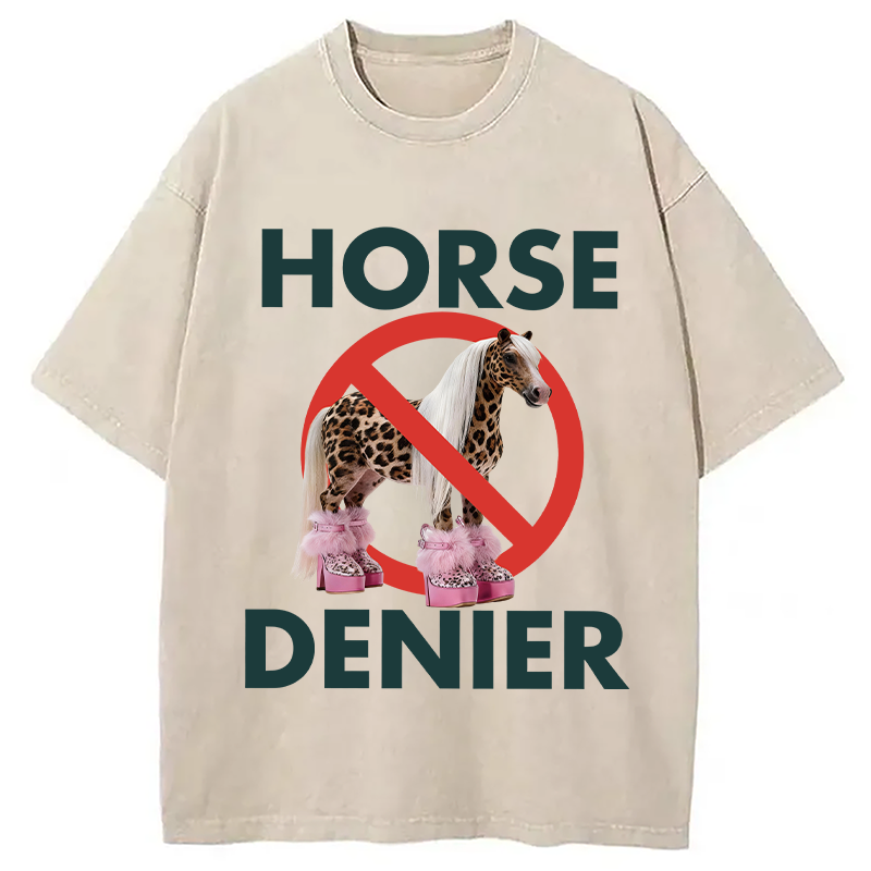 Tokyocanvas Funny Leopard Diva Horse Denier Washed T-Shirt