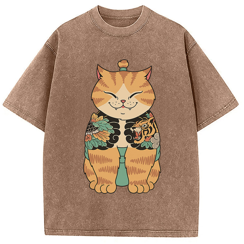 Tokyocanvas Cat Sumo Washed T-Shirt