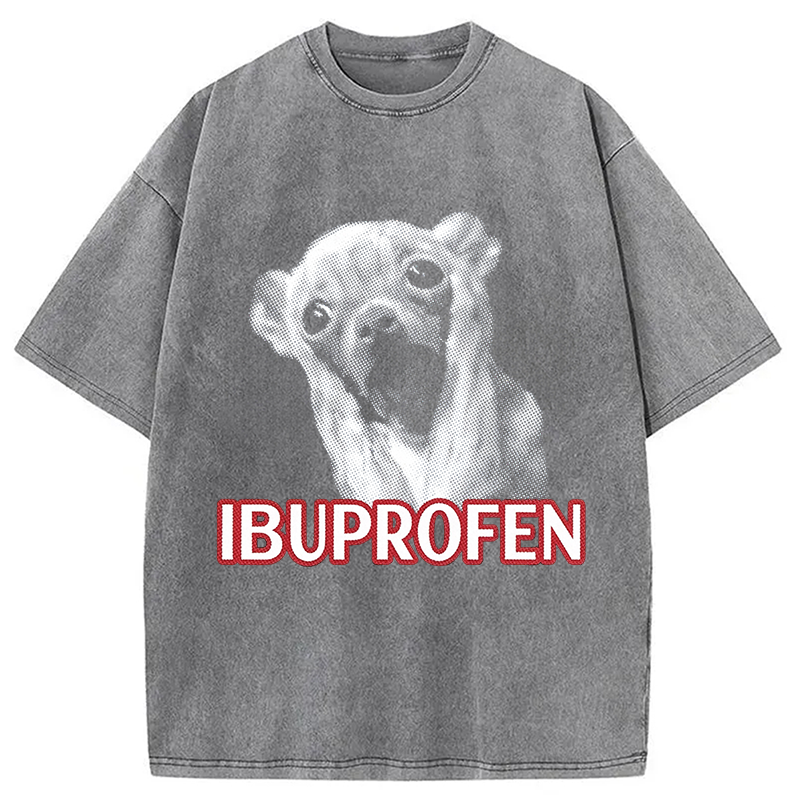Tokyocanvas Ibuprofen Funny Dog Meme Washed T-Shirt