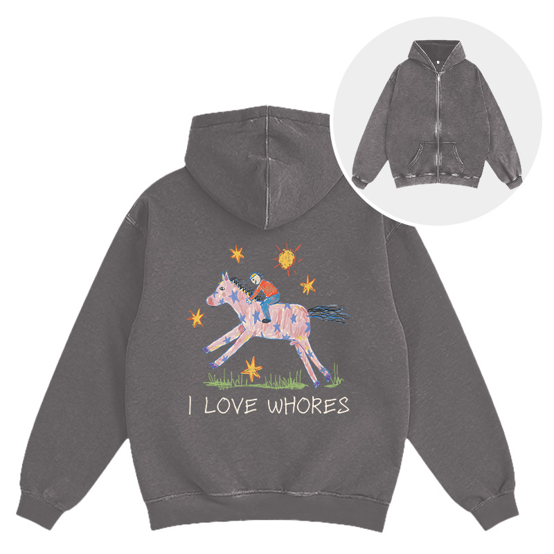 Tokyocanvas I Love Whores Washed Zip Hoodie