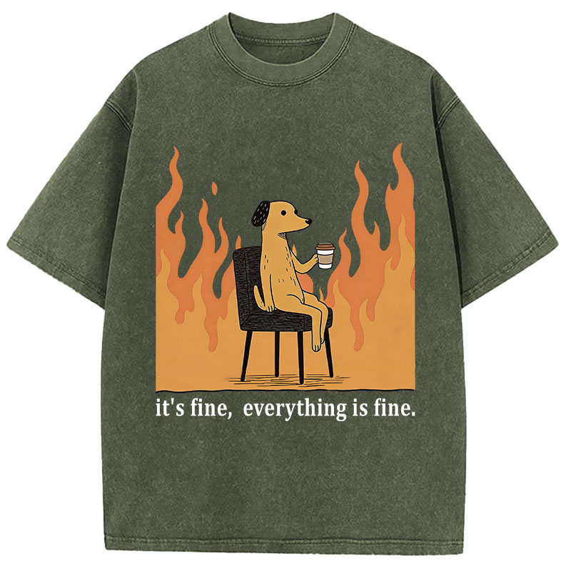 Tokyocanvas Dog in Fire Washed T-Shirt