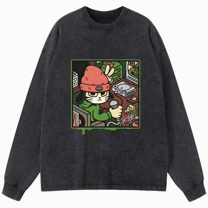 Tokyocanvas Rapper Cat Long Sleeve Washed T-Shirt