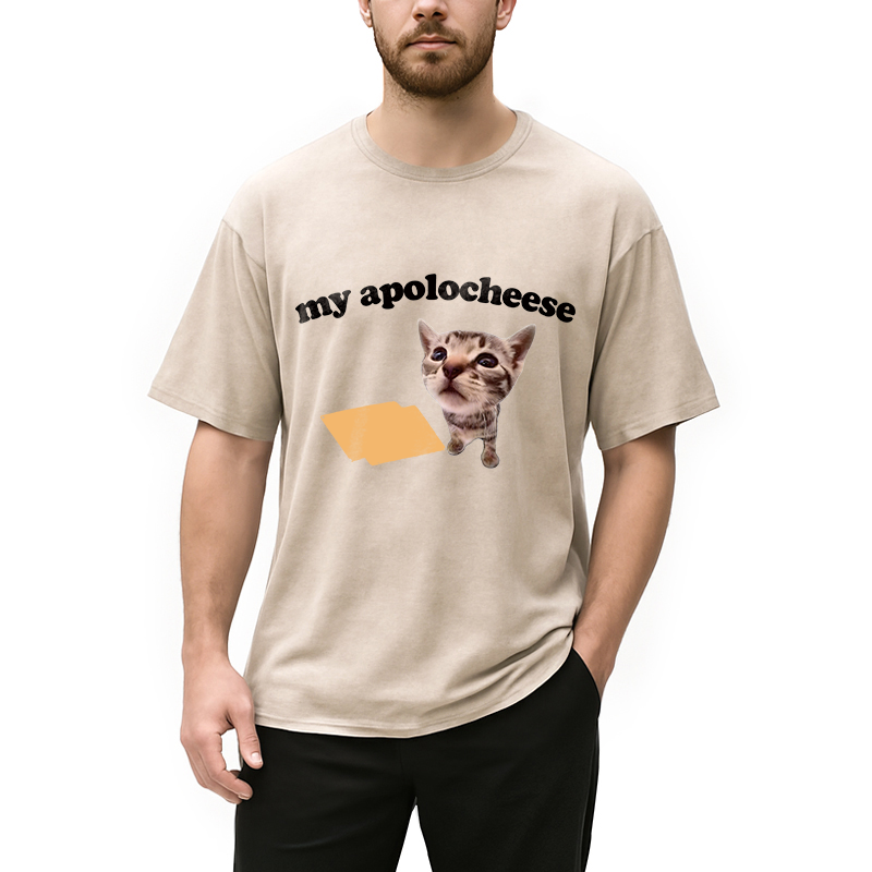 Tokyocanvas My Apolocheese Funny Cat Meme Washed T-Shirt