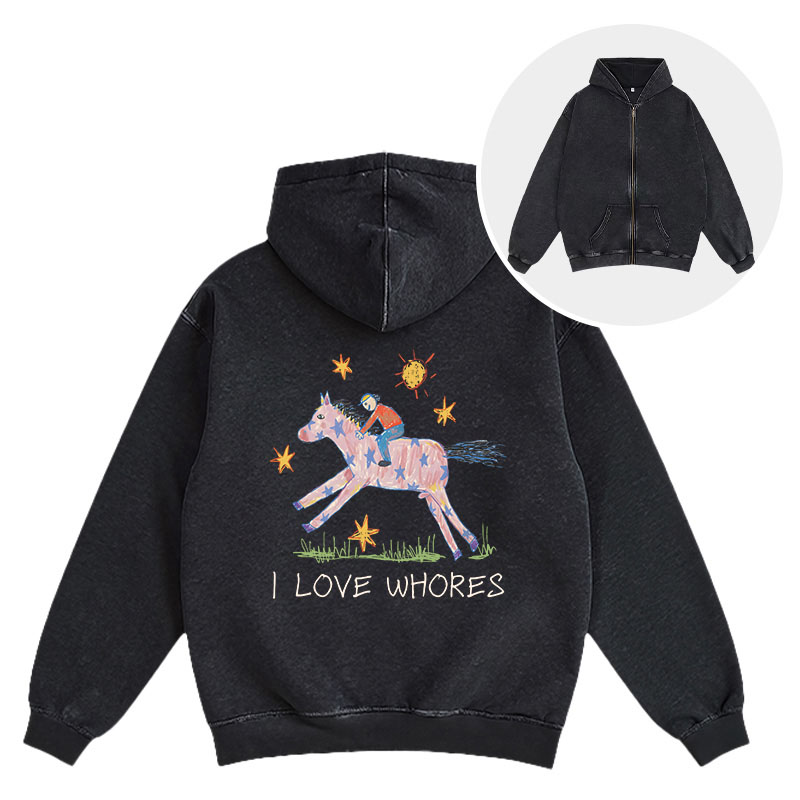 Tokyocanvas I Love Whores Washed Zip Hoodie