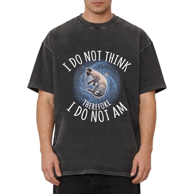 Tokyocanvas I Do Not Think Therefore I Do Not Am Cat Washed T-Shirt