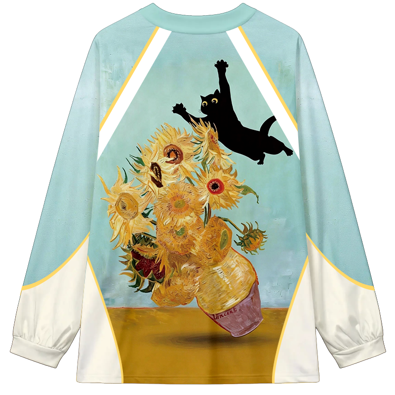 Tokyocanvas Flying Black Cat Long Sleeve Graphic Print T-Shirt