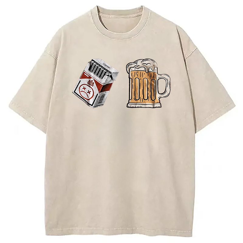 Tokyocanvas Cigarette and Beer Breakfast Combo Joke Washed T-Shirt