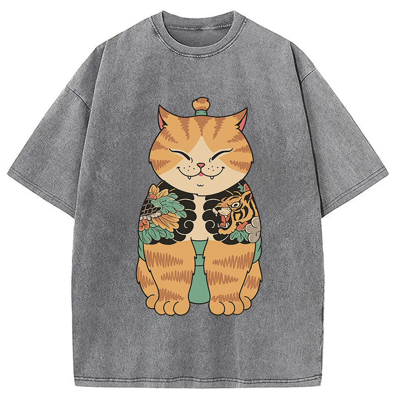 Tokyocanvas Cat Sumo Washed T-Shirt