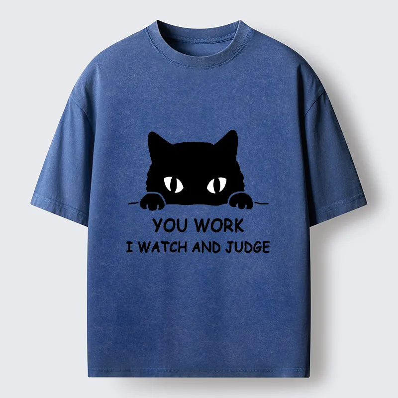 Tokyocanvas Funny Peeking Black Cat Meme Washed T-Shirt