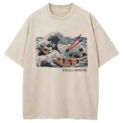 Tokyocanvas The Great Sushi Wave Washed T-Shirt
