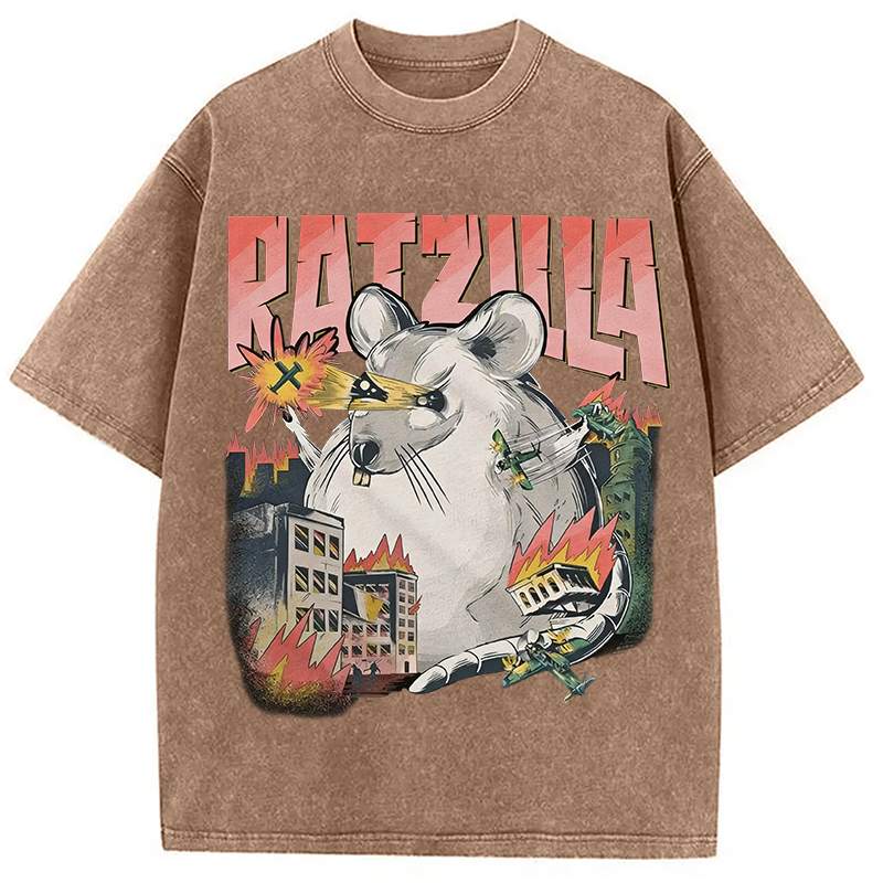 Tokyocanvas Funny RATZILLA Washed T-Shirt