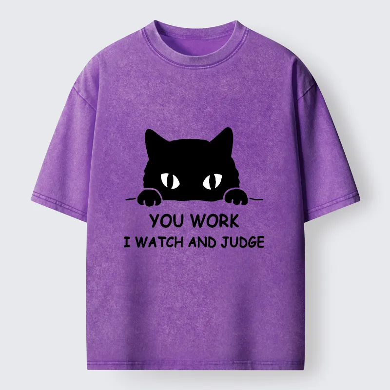 Tokyocanvas Funny Peeking Black Cat Meme Washed T-Shirt