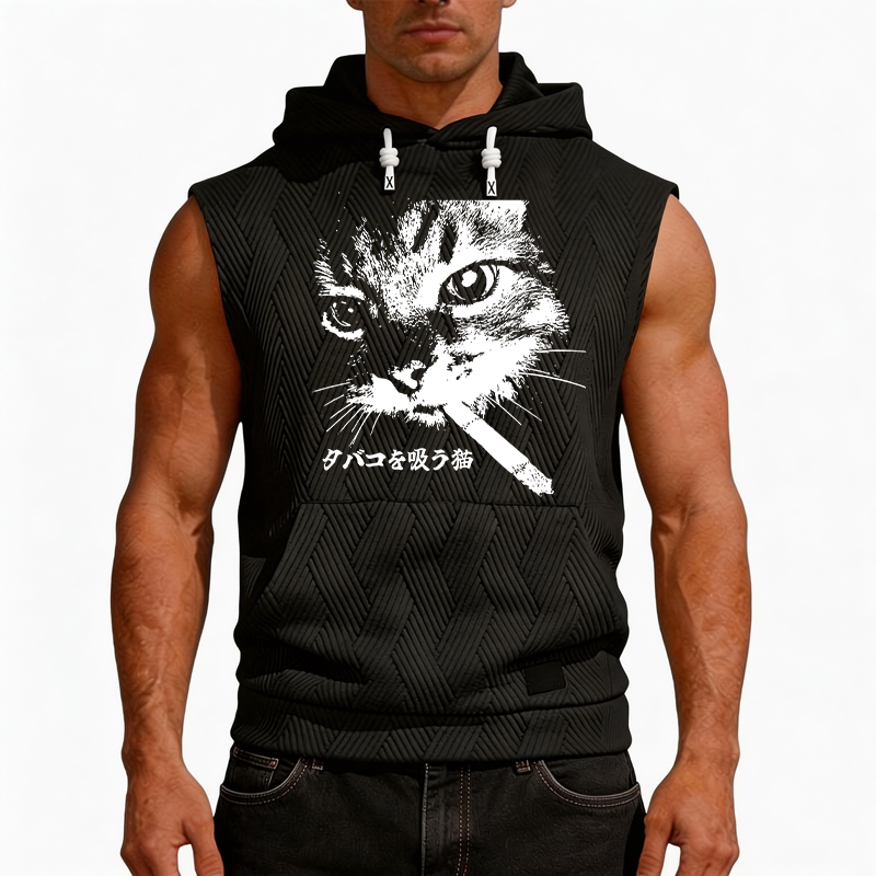 Tokyocanvas Retro Cat Smoking Hooded Tank