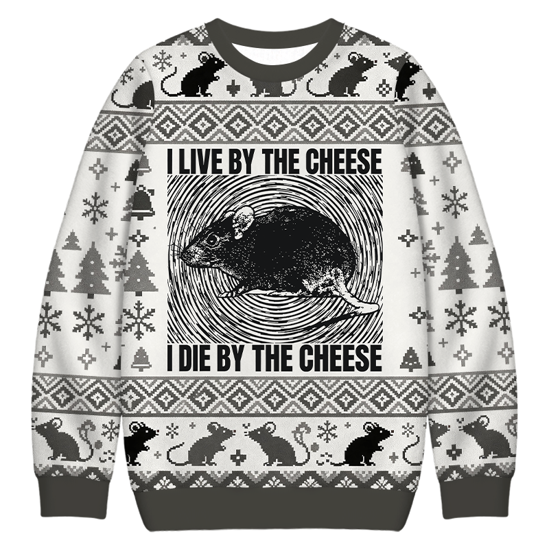 Tokyocanvas I Live By The Cheese Rat Christmas Ugly Sweatshirt