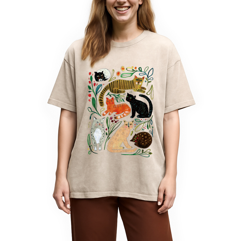 Tokyocanvas Colorful Cats Vintage Washed T-Shirt