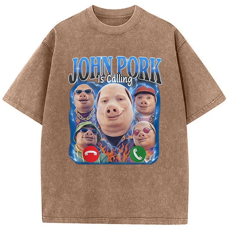 Tokyocanvas Funny John Pork is Calling Meme Washed T-Shirt