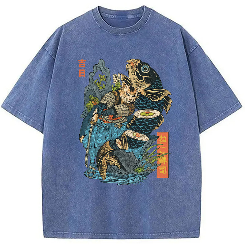 Tokyocanvas Neko Sushi Washed T-Shirt