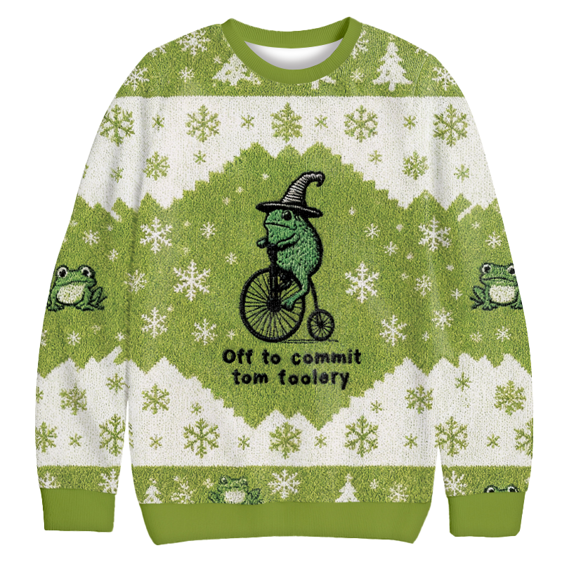Tokyocanvas Frog Riding Penny-farthing Christmas Ugly Sweatshirt