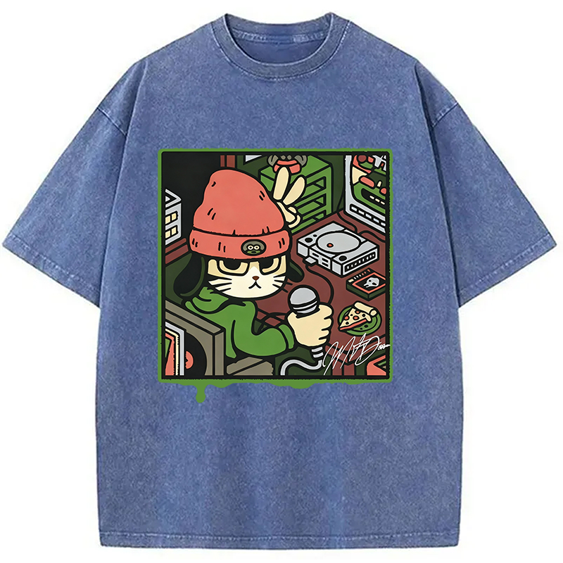 Tokyocanvas Rapper Cat Washed T-Shirt