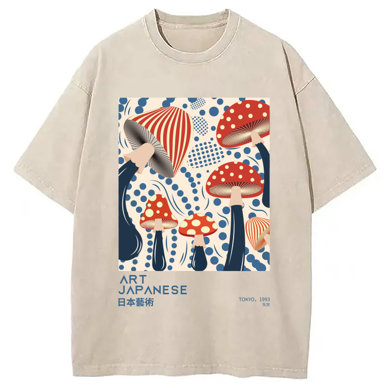 Tokyocanvas Japanese Art Dancing Mushroom Washed T-Shirt