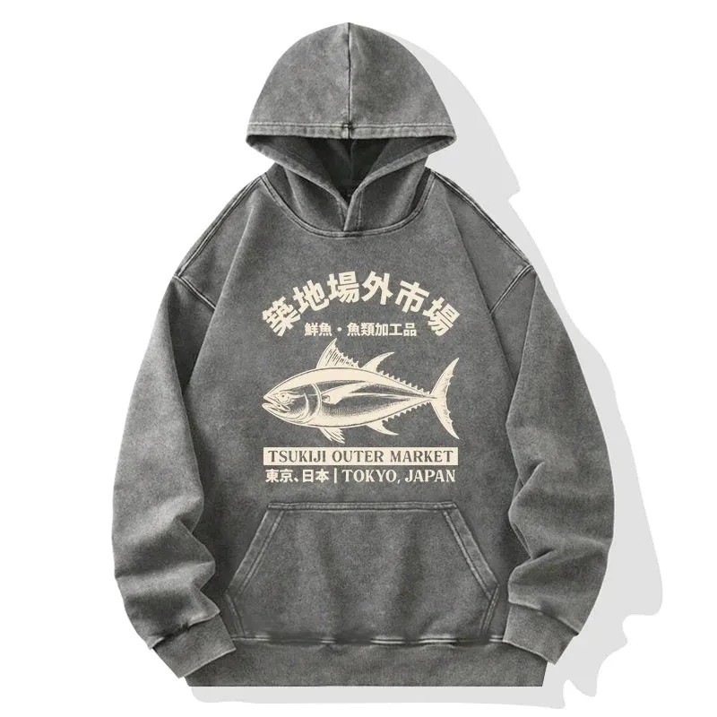 Tokyocanvas Japan Tsukiji Fish Market Washed Hoodie