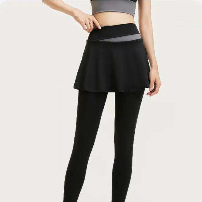 Tokyocanvas Colour-blocked Fake Two-piece High-waisted Yoga Legging