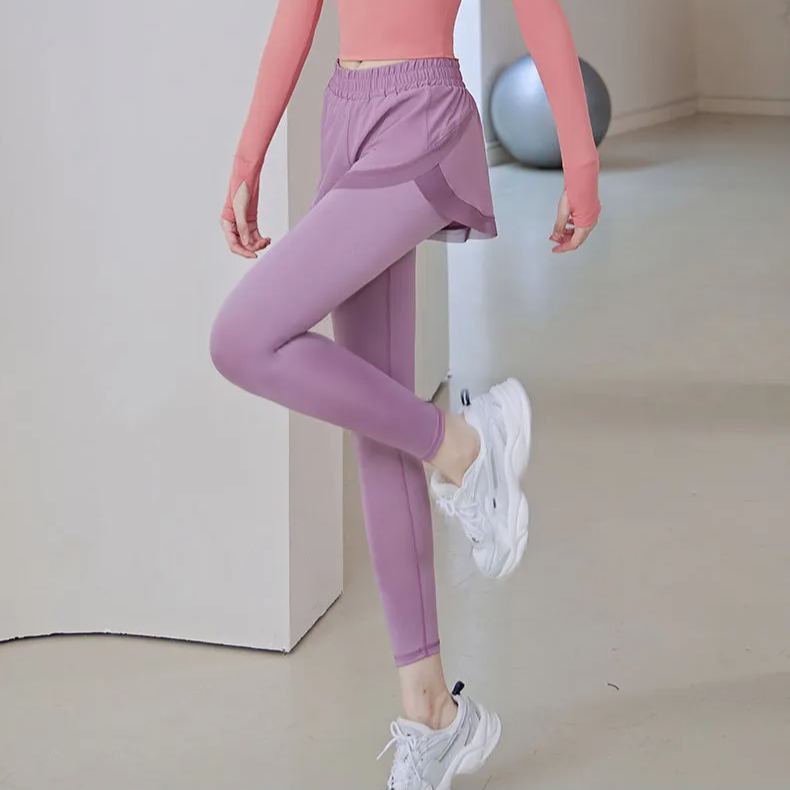 Tokyocanvas Mesh Fake Two-piece High-waisted Yoga Legging