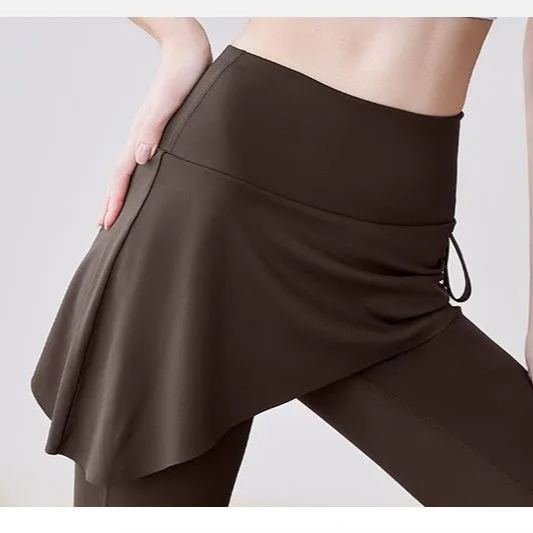 Tokyocanvas Crinkled Fake Two-piece Bootcut Yoga Legging