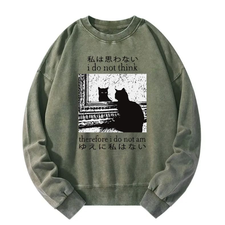 Tokyocanvas Thinking Cat Washed Sweatshirt