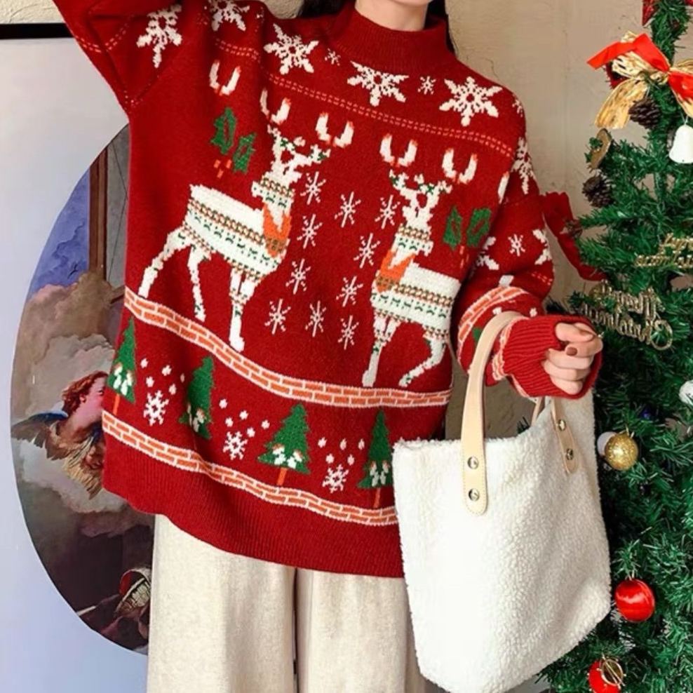 Tokyocanvas Two Deers Christmas Sweater