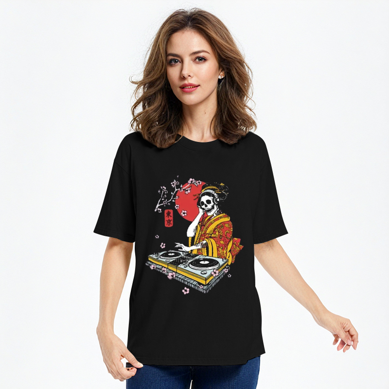 Tokyocanvas Japanese Geisha DJ Skull Classic T-Shirt