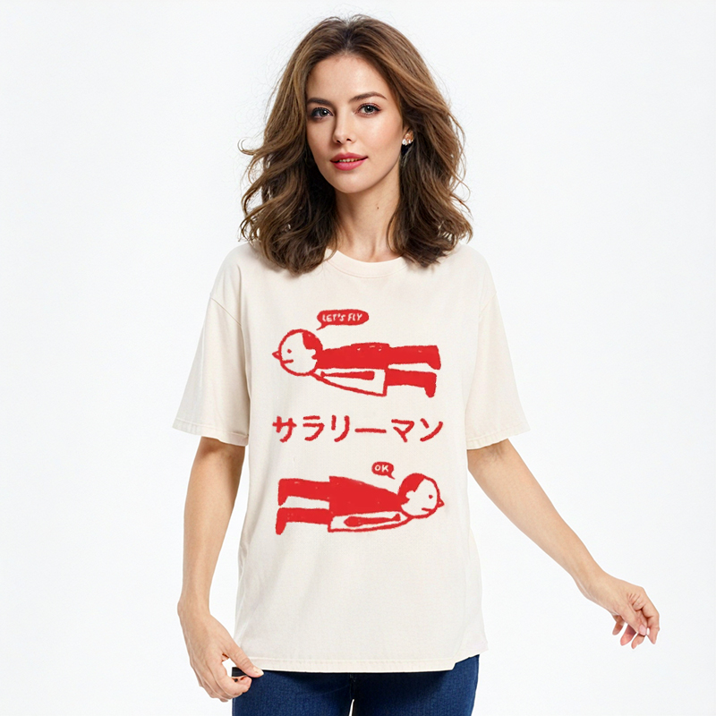 Tokyocanvas Let's Fly Office Worker Washed T-Shirt