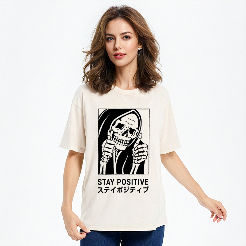 Tokyocanvas Stay Positive Skeleton Washed T-Shirt