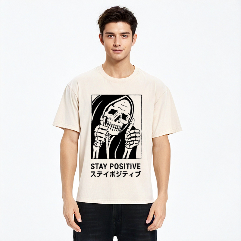 Tokyocanvas Stay Positive Skeleton Washed T-Shirt