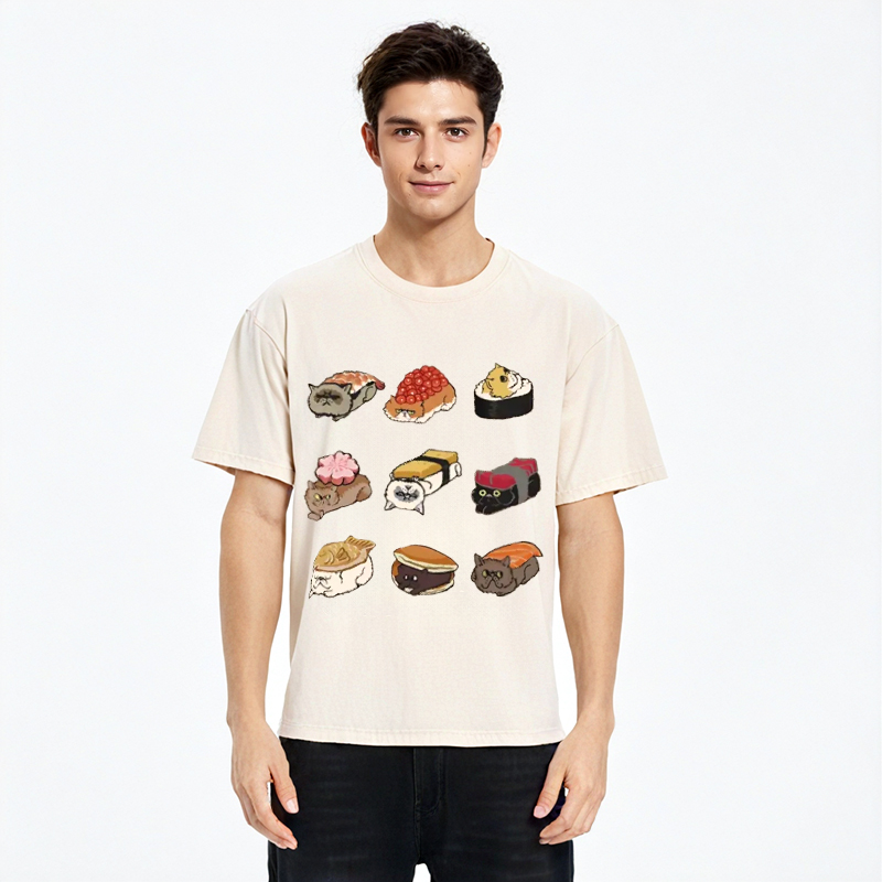 Tokyocanvas Cute Cat Sushi Washed T-Shirt