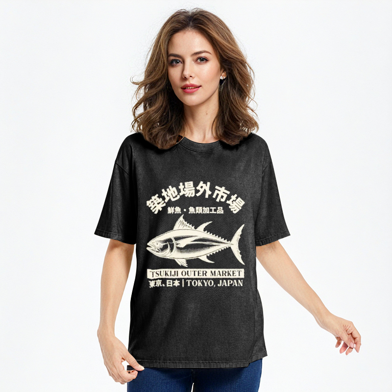 Tokyocanvas Japan Tsukiji Fish Market Washed T-Shirt