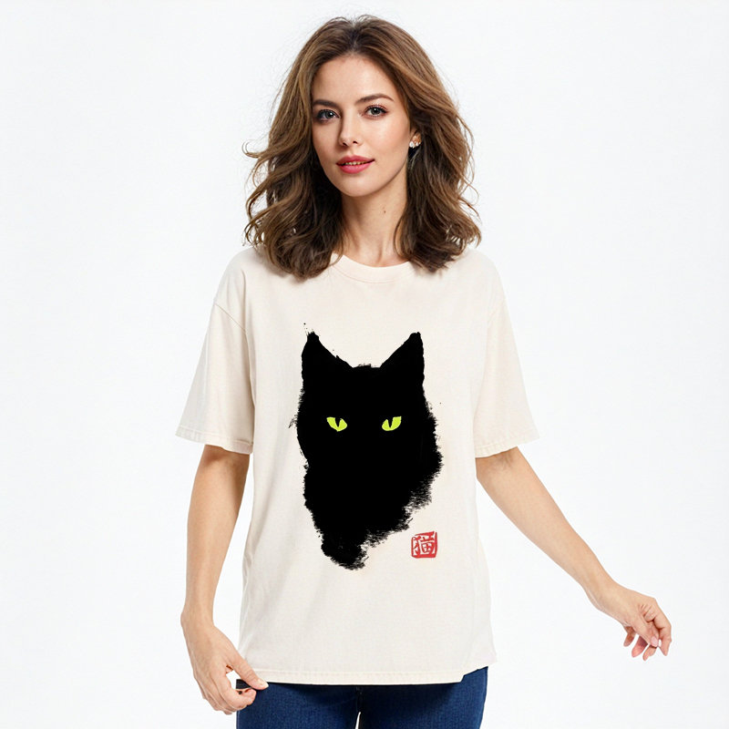 Tokyocanvas Cat Sharp Gaze Washed T-Shirt